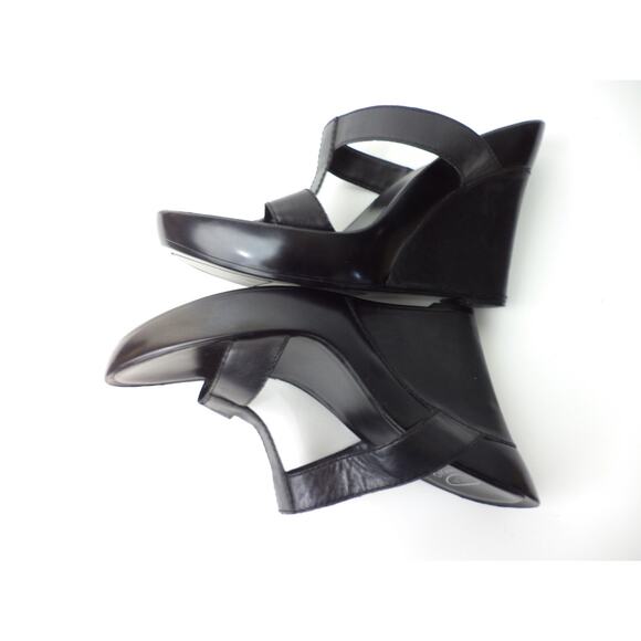 CIRCA JOAN & DAVID LOVEJOY BLACK LEATHER WEDGE PLATFORM HIGH HEEL SLIDE SHOE 10M - Picture 5 of 6